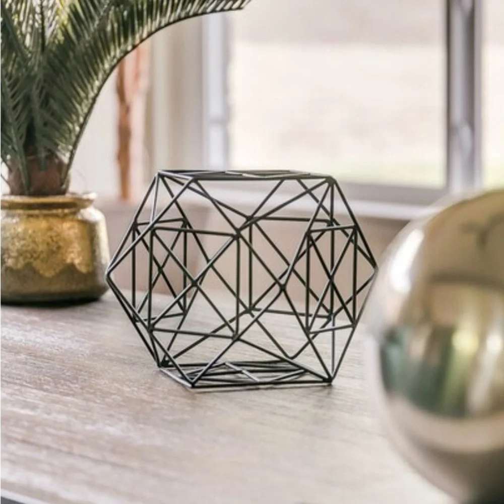 Black Metal Geometric Circle Hexagon Burst MCM Vintage Style Decor Bohemian Geo